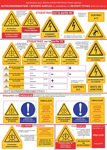 Planche 38 Etiquettes Adhésives "spéciale kit résidentiel-petite puissance" AUTOCONSOMMATION - REVENTE SURPLUS ou REVENTE TOTALE