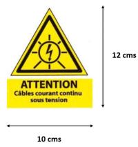 Etiquette Adhésive "Attention Câbles courant continu sous tension" 10x12 cms