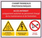 Etiquetage adhésif "Champ Panneaux Photovoltaiques" informations DANGERS