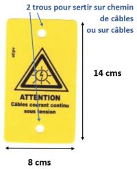 Etiquette PVC "Attention Câbles courant continu sous tension" 14x8 cms