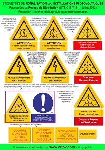 Planche 12 Etiquettes Adhésives "spéciale maison individuelle" AUTOCONSOMMATION - REVENTE SURPLUS ou REVENTE TOTALE